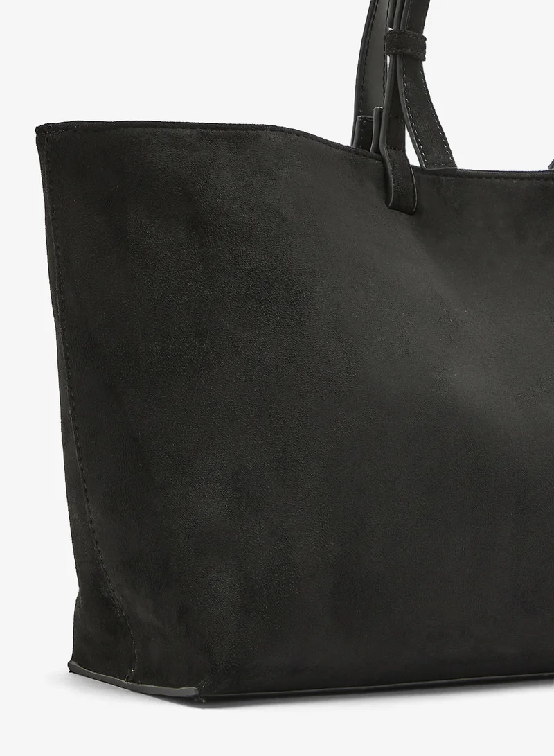 ELLA Black Suede East-To-West Tote Bag With Buckle for Women | Best Price UAE